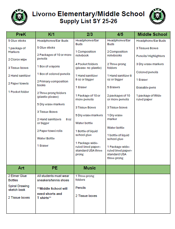 supply list